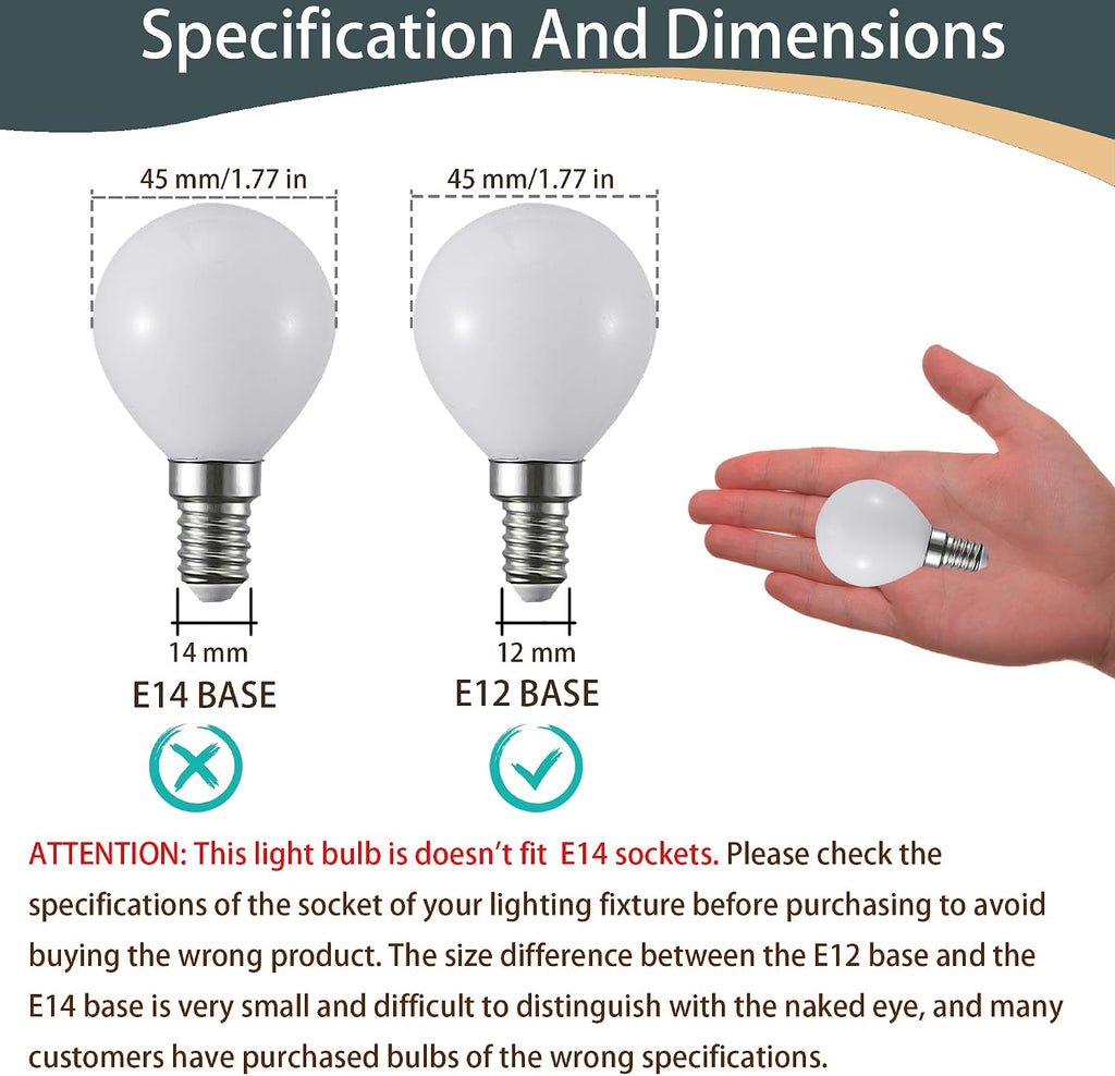 E12 LED Light Bulb, 2.5W Small Globe Bulb, 2-Pack (3000K)