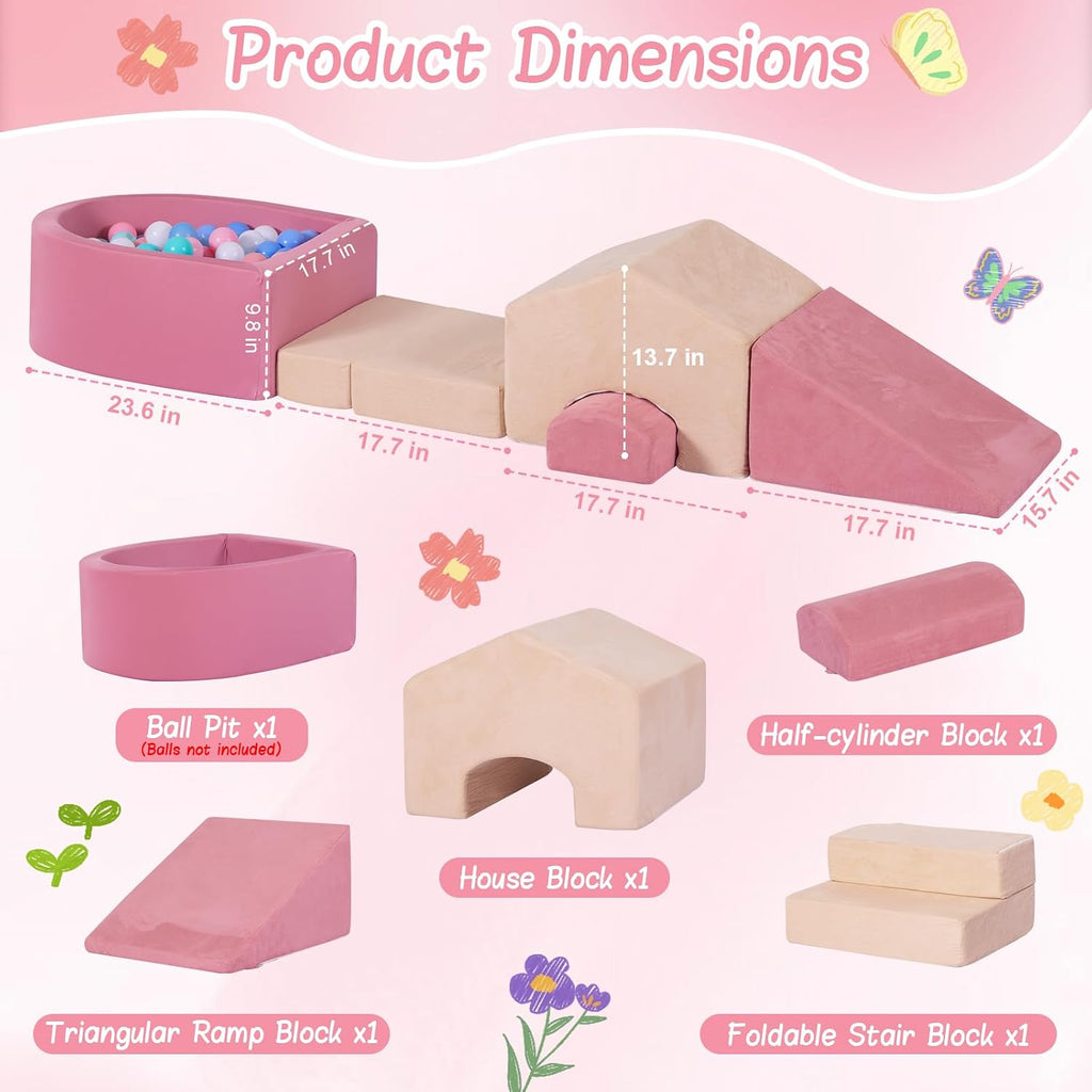 Piece Foam Climbing Blocks for Toddlers with Ball Pit,Pink & Beige