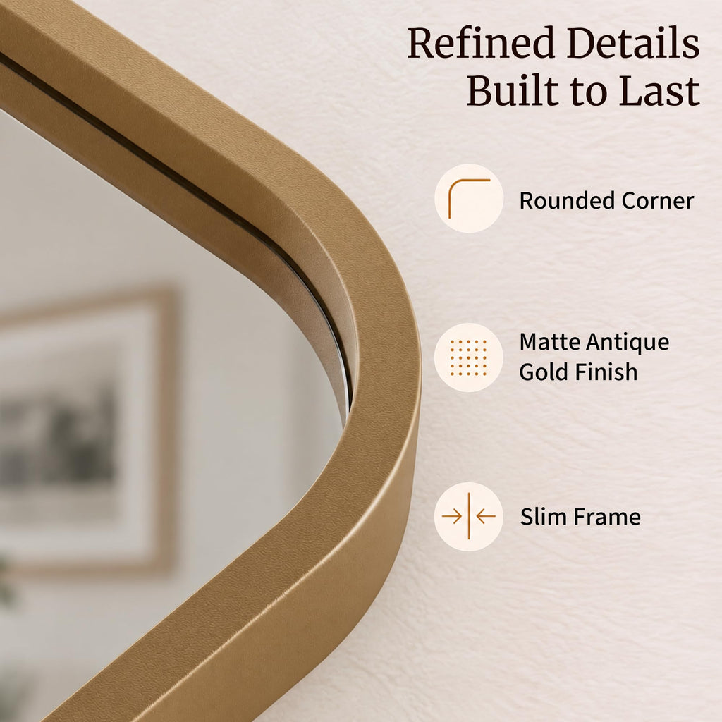 24x36 Inch Antique Gold Rounded Rectangle Bathroom Vanity Mirror