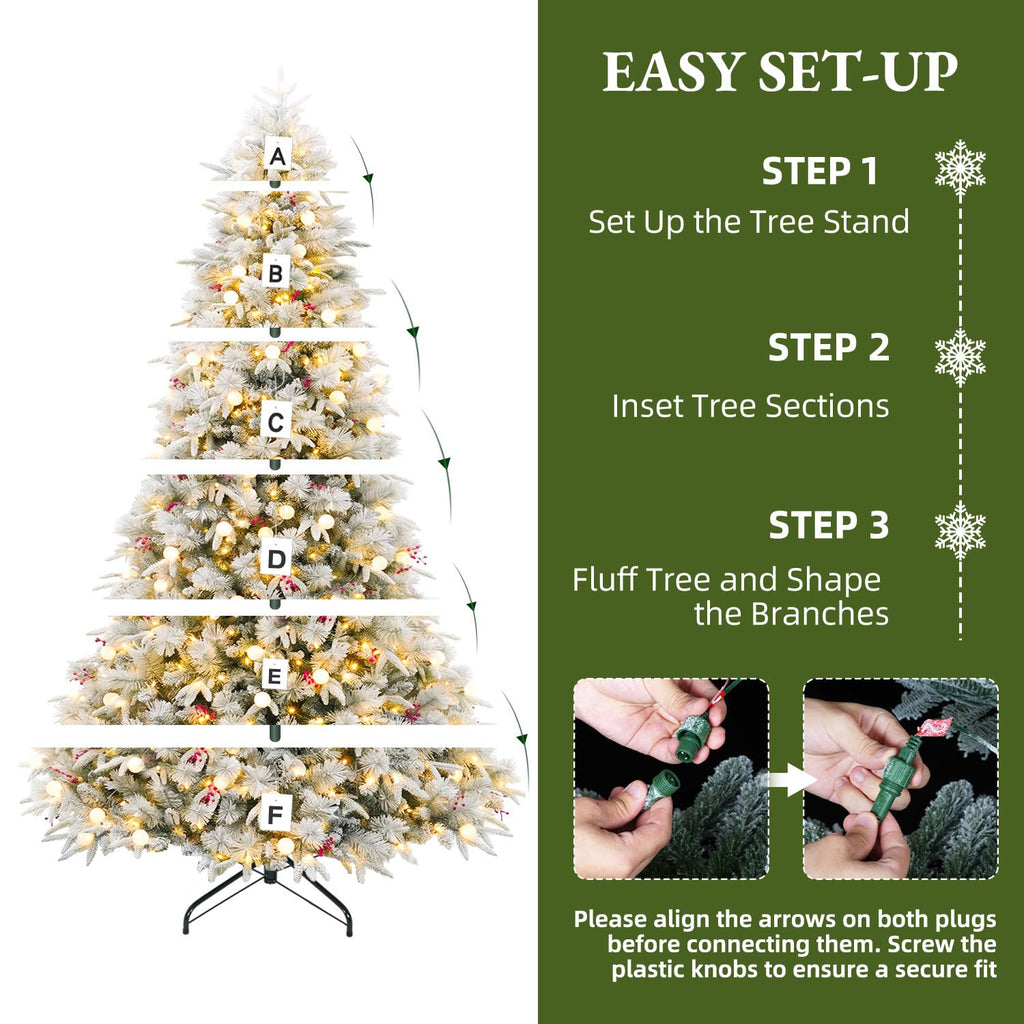 12ft Flocked Prelit Christmas Tree with 850 Multicolor LEDs