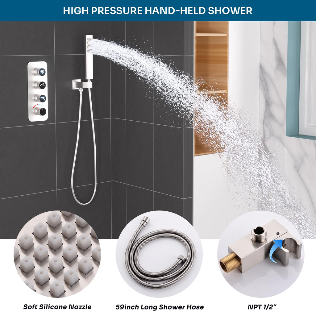 Shower Faucet Set with Glowing Icon Valve, 2 In 1 Functions Ceiling Mount 14x20inch LED Shower Head with 6 Inch