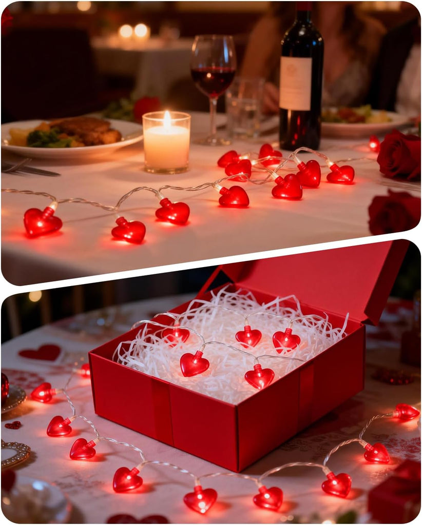 14.7ft 40LED Valentines Day Decorations String Lights, Battery Operated Heart Shape Hanging Garland Valentine's Day - Set of 40