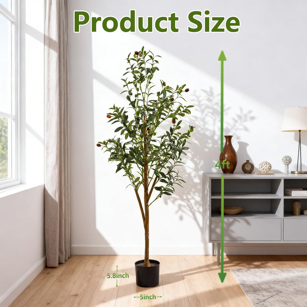 4Ft Artificial Olive Tree with Moss & Basket - Indoor Tall Faux Olive Tree in Planter, Large Fake Olive Silk Tree