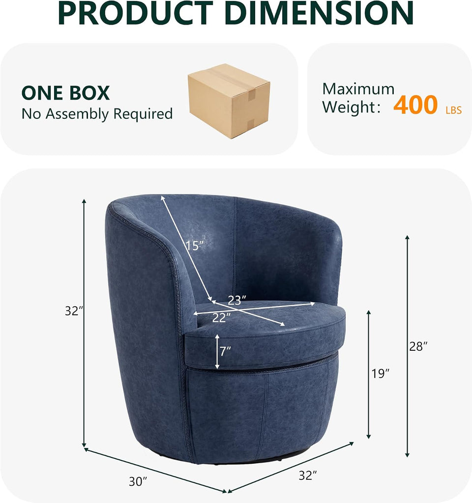 Faux Leather Swivel Accent Chairs, Barrel Club Chair, Navy - Set of 2