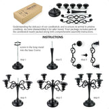 Metal Candle Holder，5 Arms Pure Black Candle Holders for Pillar Candles（10.6 inch Tall Candlestick Holders, for 1/2-1