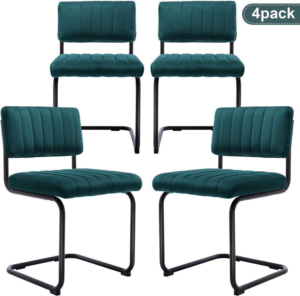 Modern Luxury Velvet Dining Room Chairs Set of 4, Teal Upholstered Kitchen Chairs, Heavy Duty Contemporary Armless