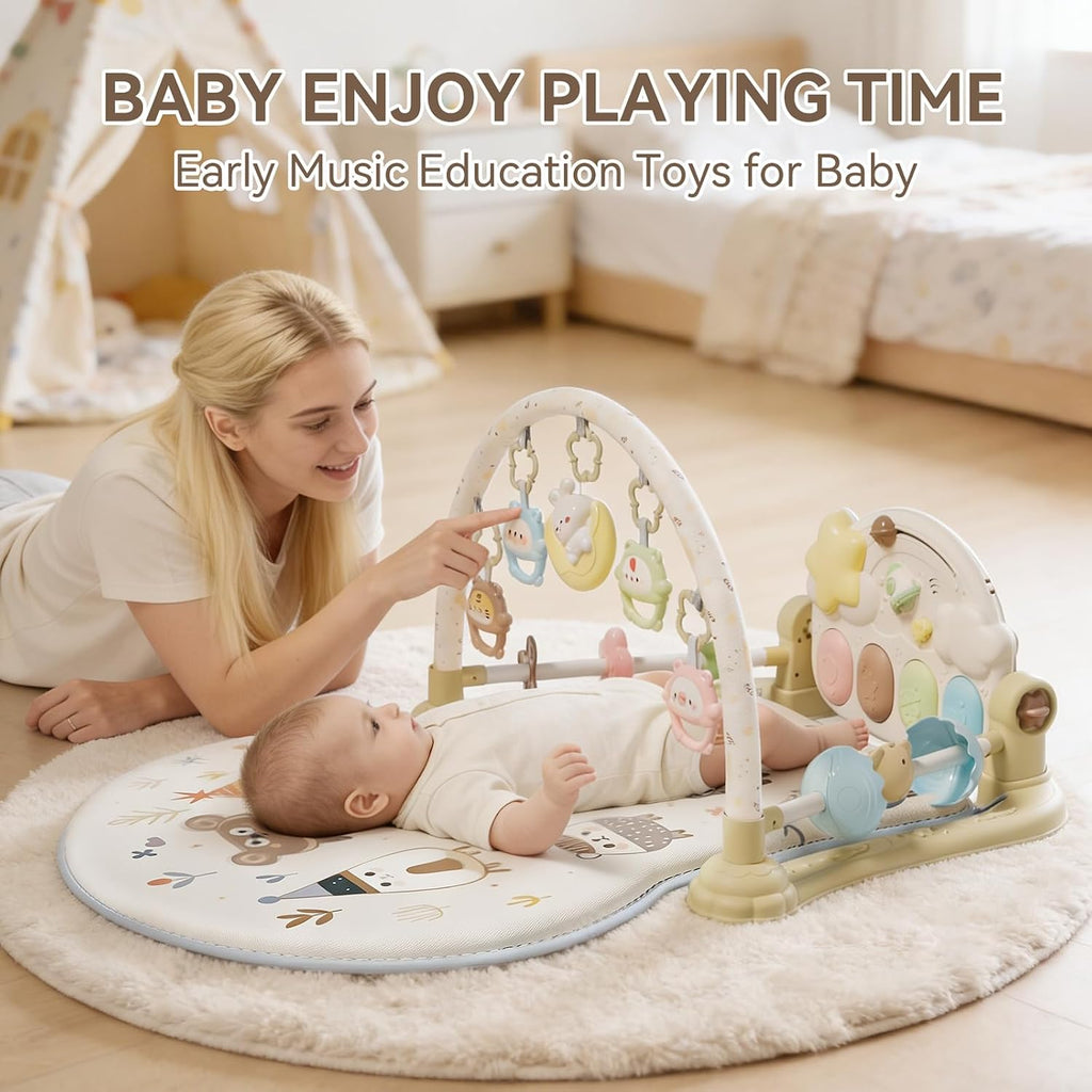 Play Gym Mat - Funny Play Piano Activity Playmat with 5 Infant Learning Detachable Toys for Sensory Development