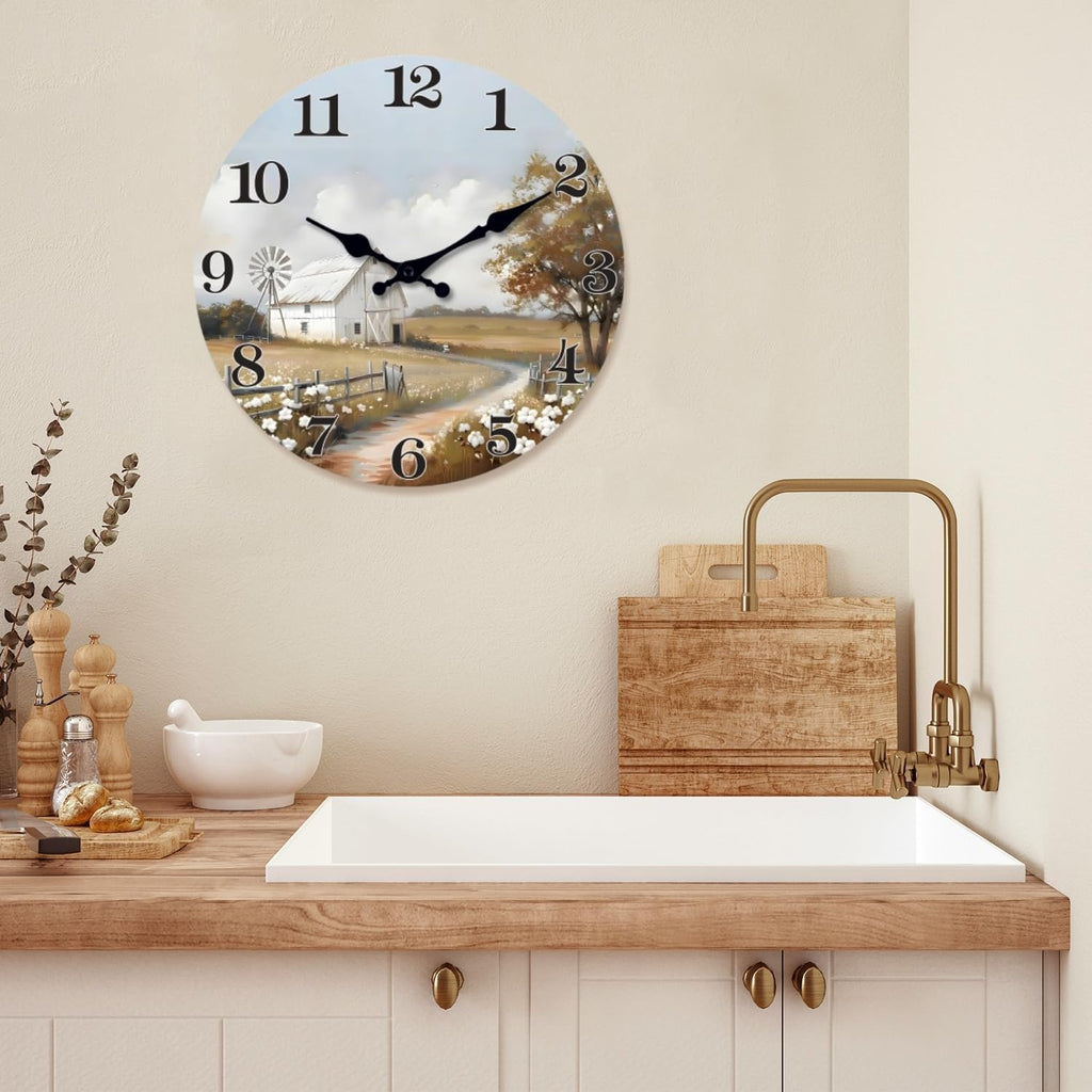Large Farmhouse Barn Wall Clock 20 Inch Silent Wooden