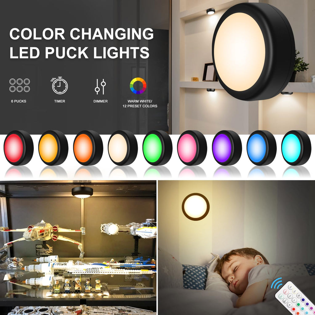Puck Lights with Remote Control, LED Under Cabinet Lights Wireless, LED Lights Battery Operated, Tap Lights Battery