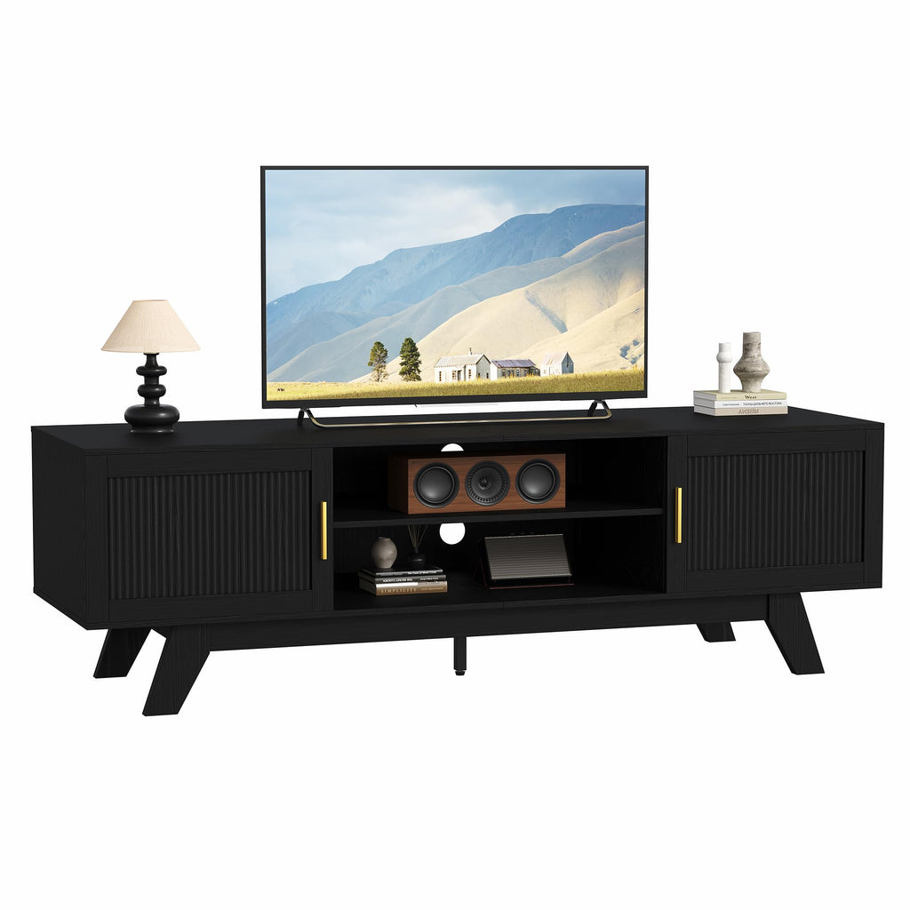59.5" Fluted TV Stands for 65 Inch TV, Mid Century Modern