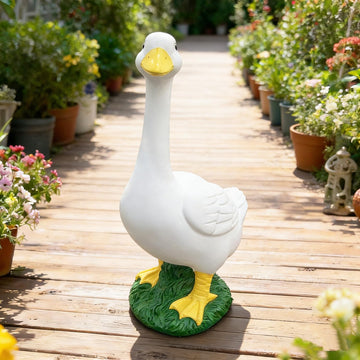 20′′ Porch Goose Statue Garden Decor, Durable Resin Sculpture Hand-Painted | No Sand Infill Required, Large Realistic