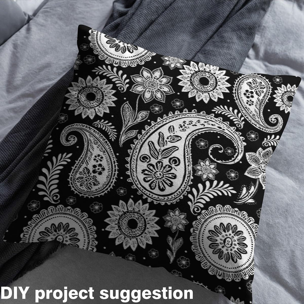 Black White Paisley Fabric by The Yard Indian Style Mysterious Floral Fabrics for Sewing Lovers Botanical Flowers