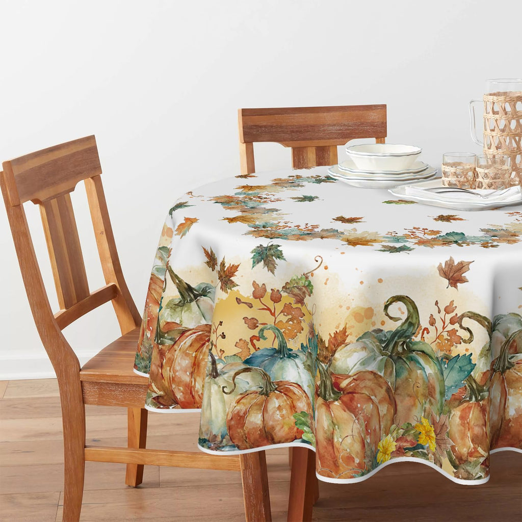 Fall Tablecloth 90 x 90 Inch Round Thanksgiving Leaves