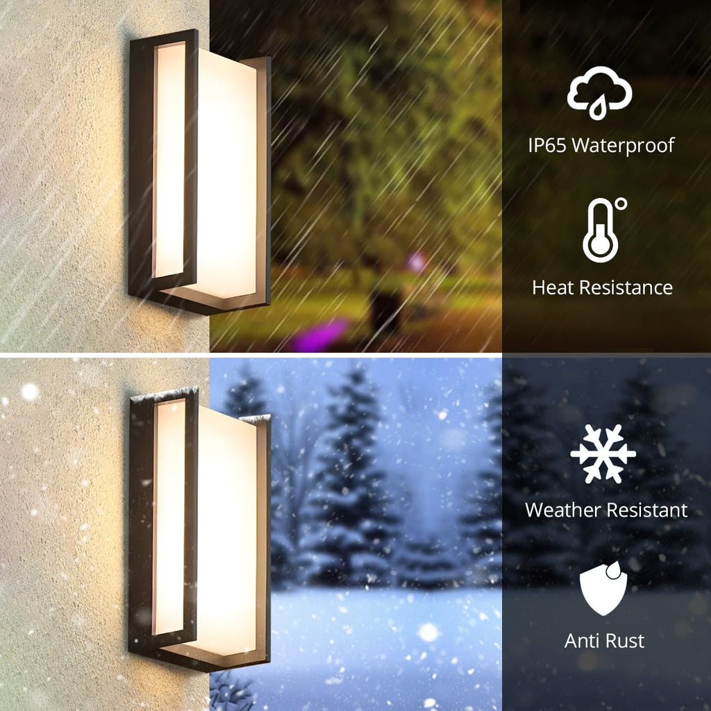 Outdoor Porch Lights, 3CCT LED Wall Sconces, Matte Black, 2 Pack