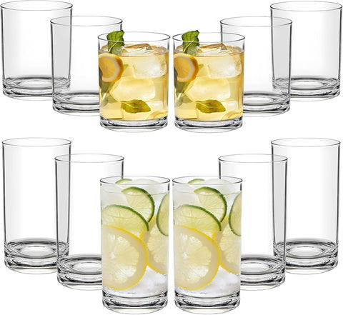 RLWY Acrylic Plastic Drinking Glasses Set of 12 - Unbreakable Tumblers - BPA-Free - Dishwasher-Safe - 6x12oz Lowball