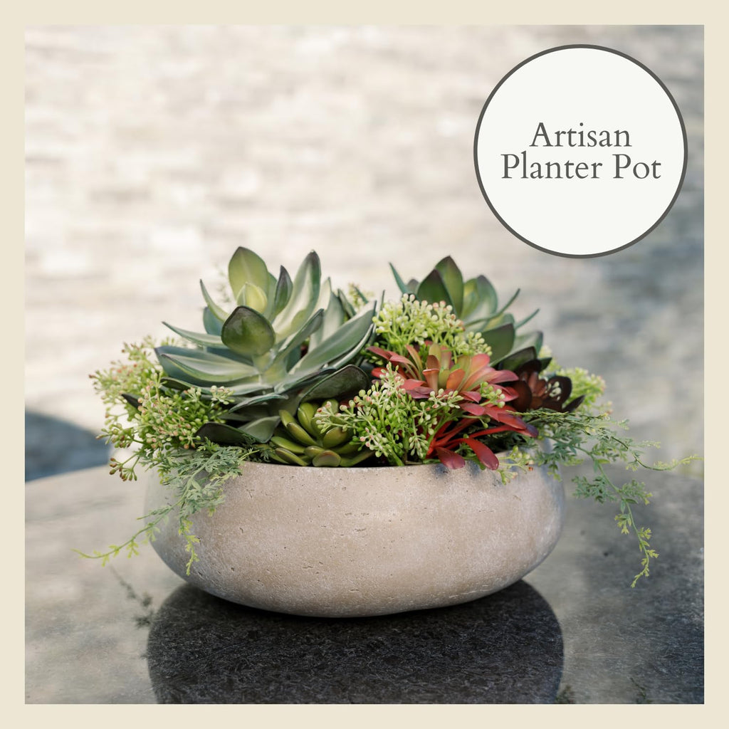 Round Faux Succulent Arrangement, 14 in, Natural, Home Decor