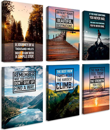 Throwbacktraits Canvas Motivational Wall Art - Set of 6 Inspirational Prints with Uplifting Phrases & Vibrant Images
