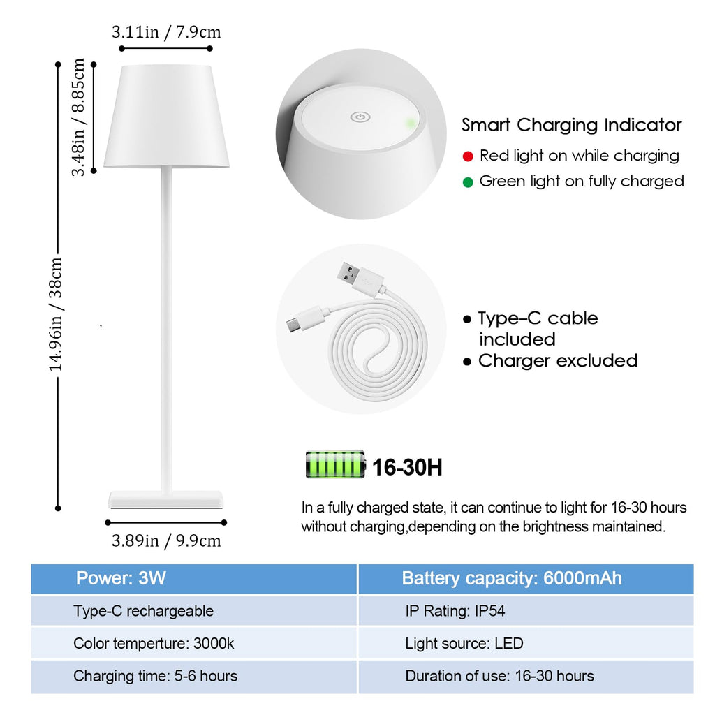 Cordless Table Lamp 5000mAh LED Rechargeable Lamp White, 4-Pack