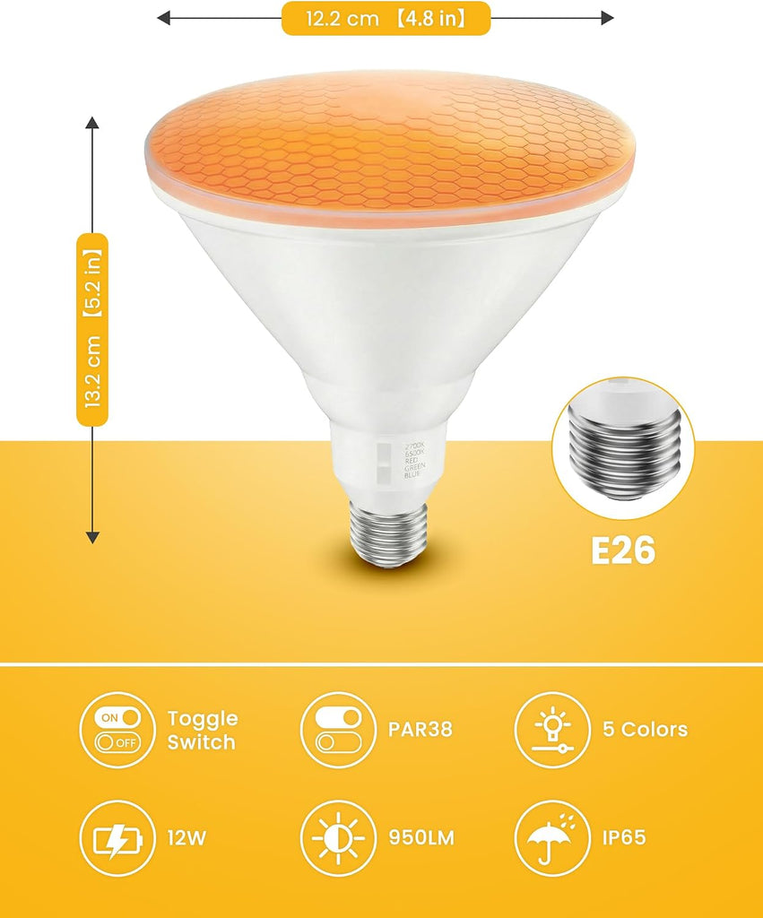 LED PAR38 Outdoor Flood Light Bulbs, RGBCW 5CCT, Not Dimmable, 4-Pack