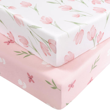 Baby Crib Sheets Girl, Fitted Crib Sheets 52" x 28", Soft Breathable Microfiber Sheets for Standard Crib and Toddler