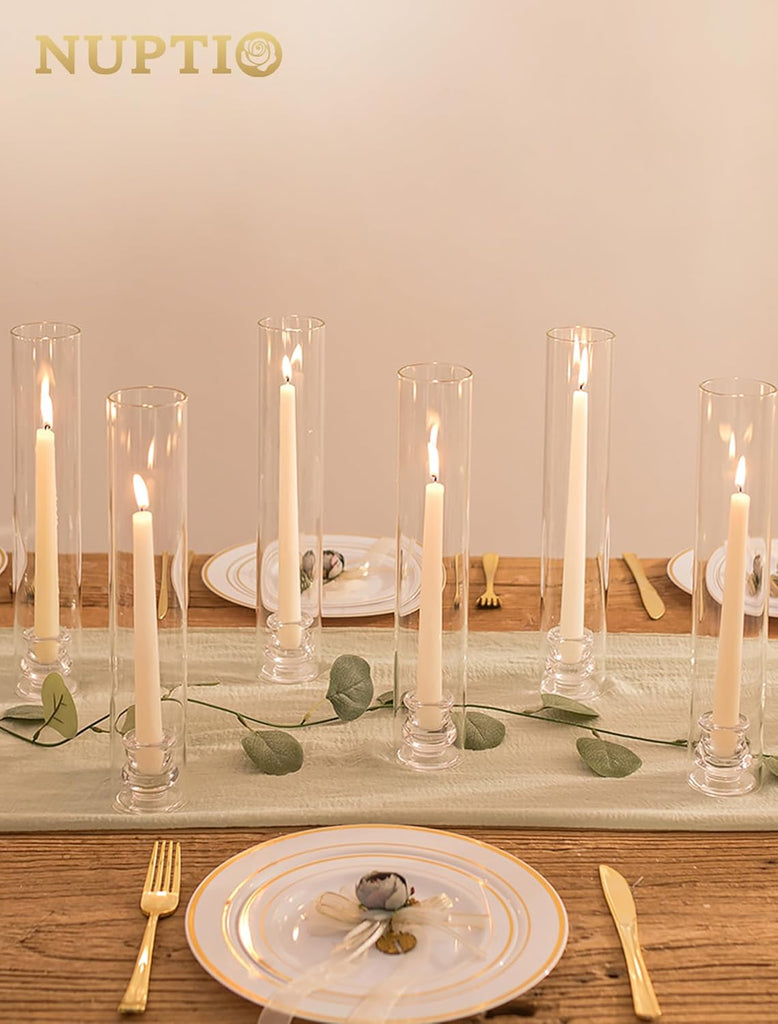 Hurricane Glass Candle Holders: Set of 30 Candlestick Holder with Thickend Windproof Chimney Covers - Tall Taper