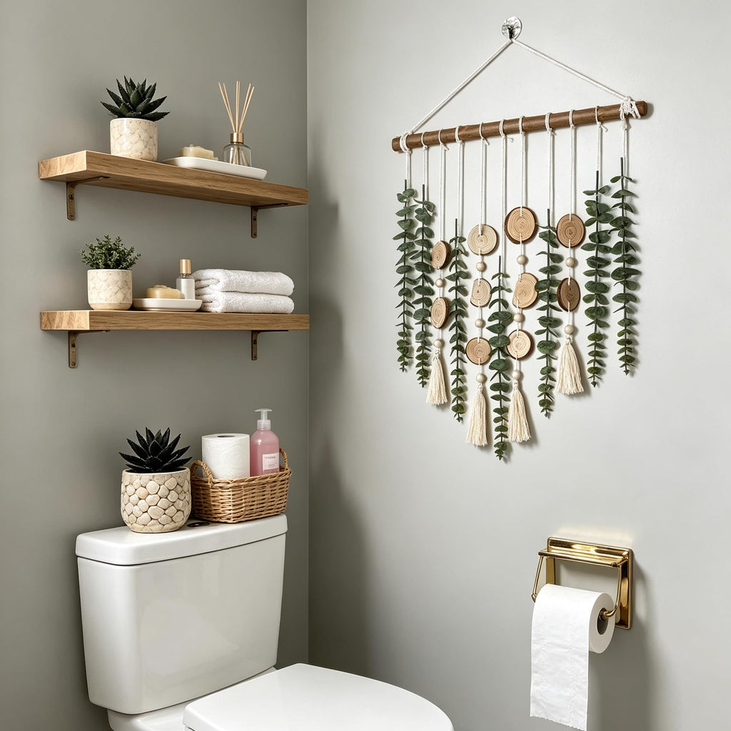 Artificial Eucalyptus Wall Decor Fake Greenery Leaves Stems Wall Hanging Plants on 16.5 inch Wooden Stick Boho Rustic