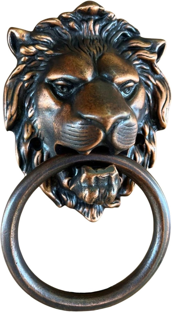 7 inch Large Regency Lions Head Door Knocker,Solid Brass,Antique Bronze Finish,Black
