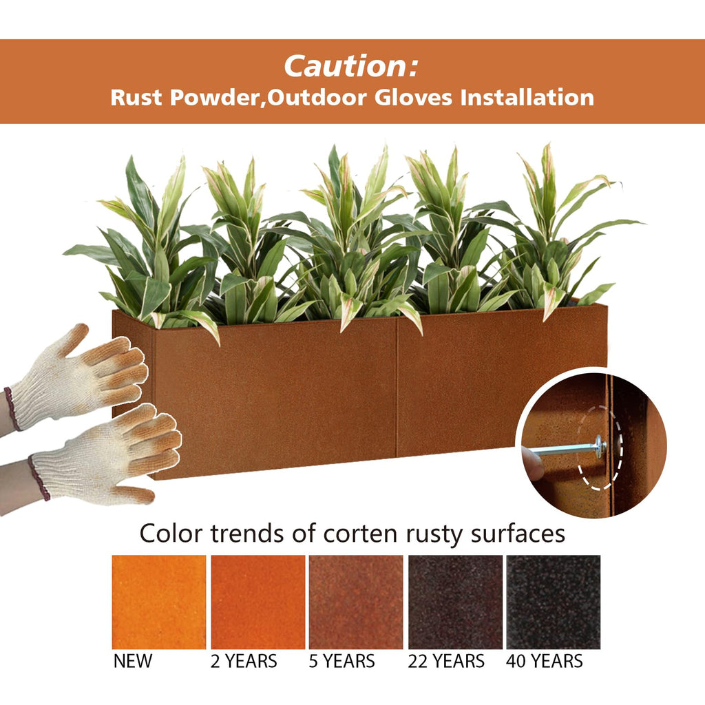 Corten Steel Planter Box 32" L x 12" W x 16" H Rectangular Outdoor Planter