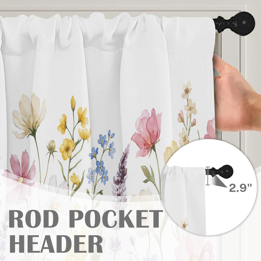 Valances for Windows, 4 Pack, 52x18 Inch, Wildflower Floral