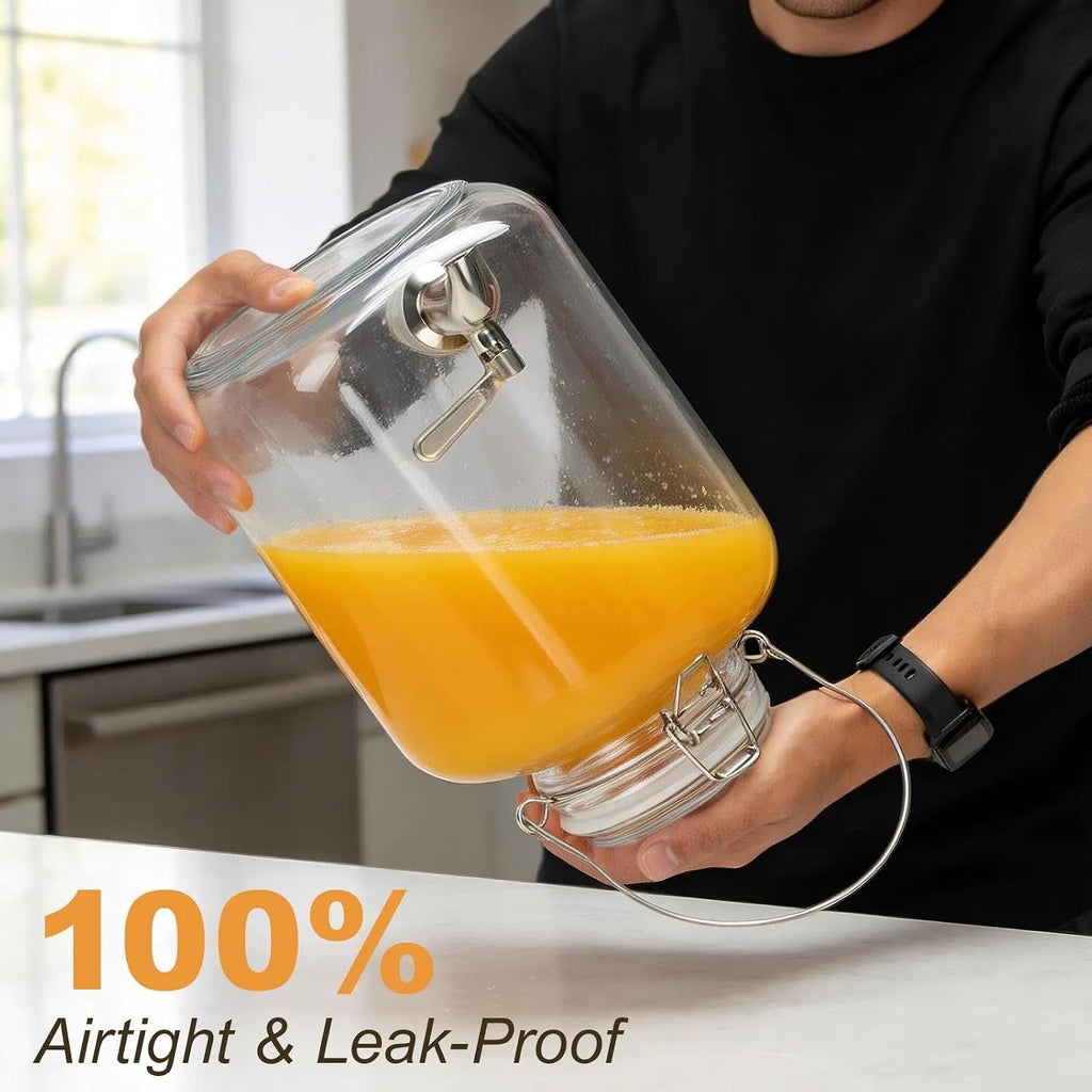 Glass Drink Dispenser for Parties, 1 Gallon Beverage Dispenser with Spigot and handle,Glass Water Dispenser, Juice - Set of 48