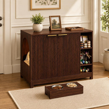 Cat Litter Box Enclosure, Multifunctional Storage Cabinet, Walnut