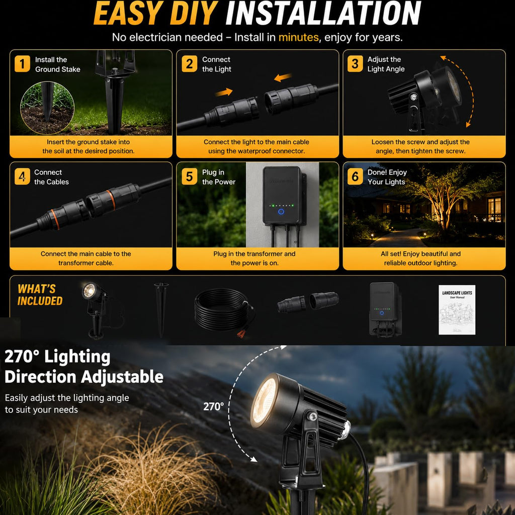 Low Voltage Landscape Lighting, Smart Outdoor Spot Lights 6 Pack