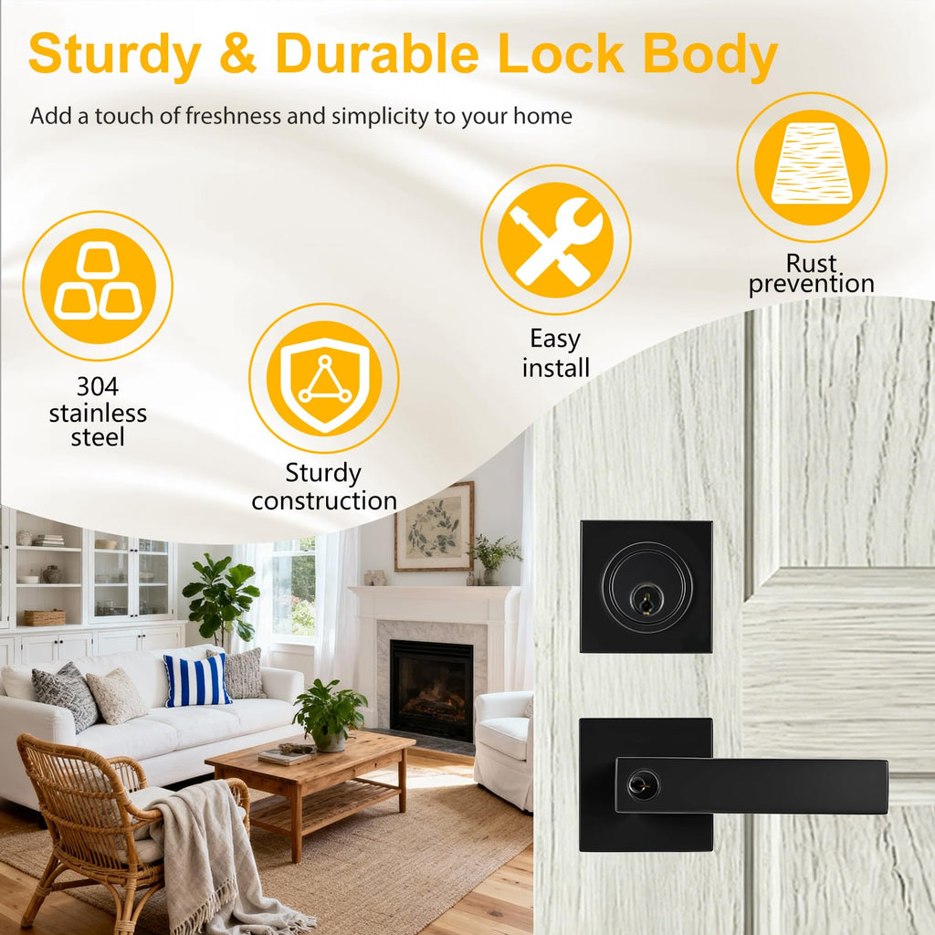 2Pack Black Exterior Door Lock Set with Deadbolt, Keyed Alike Entry Lockset
