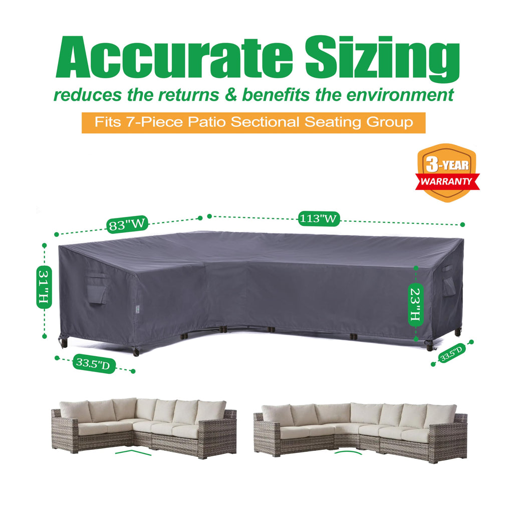 L Shaped Patio Sofa Cover, (83"L + 113"R)W x 33.5"D x 31"H
