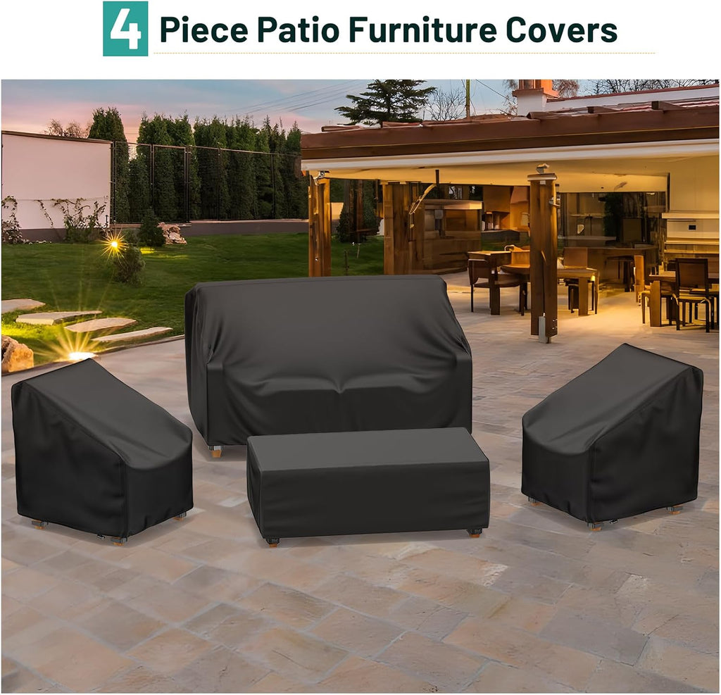 Patio Furniture Covers, 4 Piece Outdoor Furniture Cover Waterproof includ Ourdoor Sofa Cover, 2 Chair Covers, Coffee