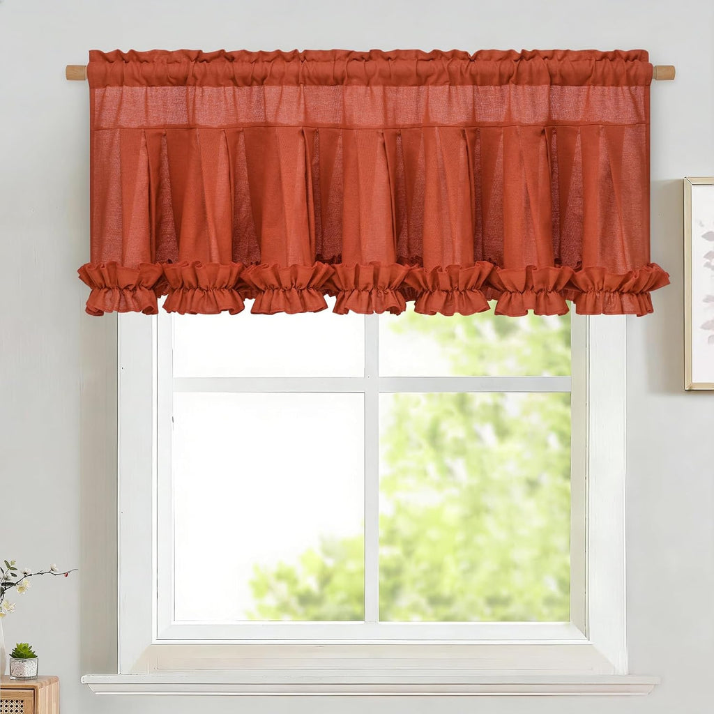 Orange linen ruffle valance for windows - Casa Home Living