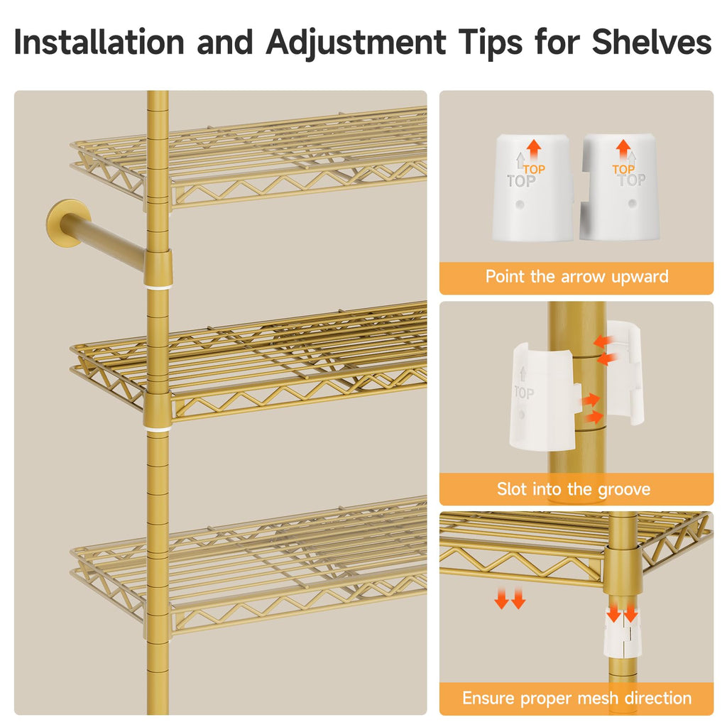 H1 Plus Expandable Wall Mounted Closet System Clothes Rack, Gold