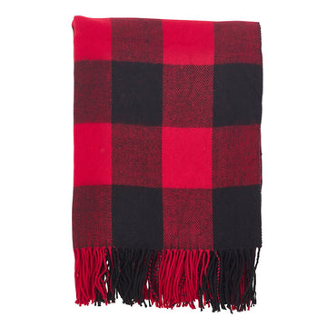 Buffalo Plaid Collection Modern Checked Tassel 50 x 60 Inch Throw - Red Throw Blanket for Banquets, Christmas