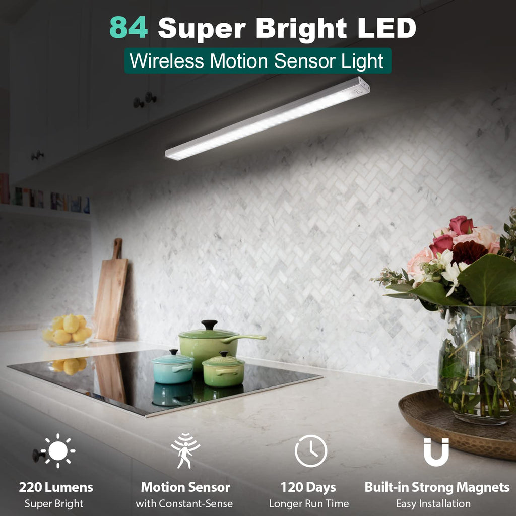 84 LED Closet Lights Battery Powered LED Lights, Super Bright Under Cabinet Lighting, Motion Sensor Light Indoor