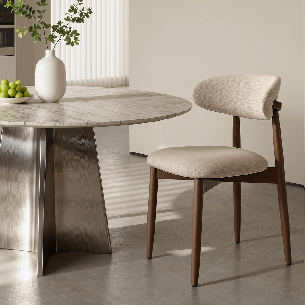 Mid-Century Modern Wooden Dining Chair Set of 4, Indoor Upholstered Kitchen Chairs with 2.6" Cozy Padded Seat, Walnut
