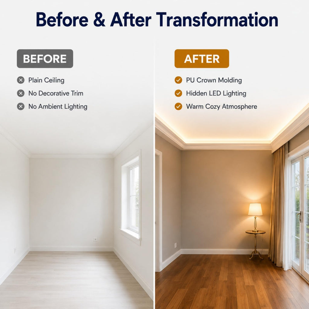 9 Pcs LED Crown Molding, 47.2" Ceiling Trim with Hidden LED Channel