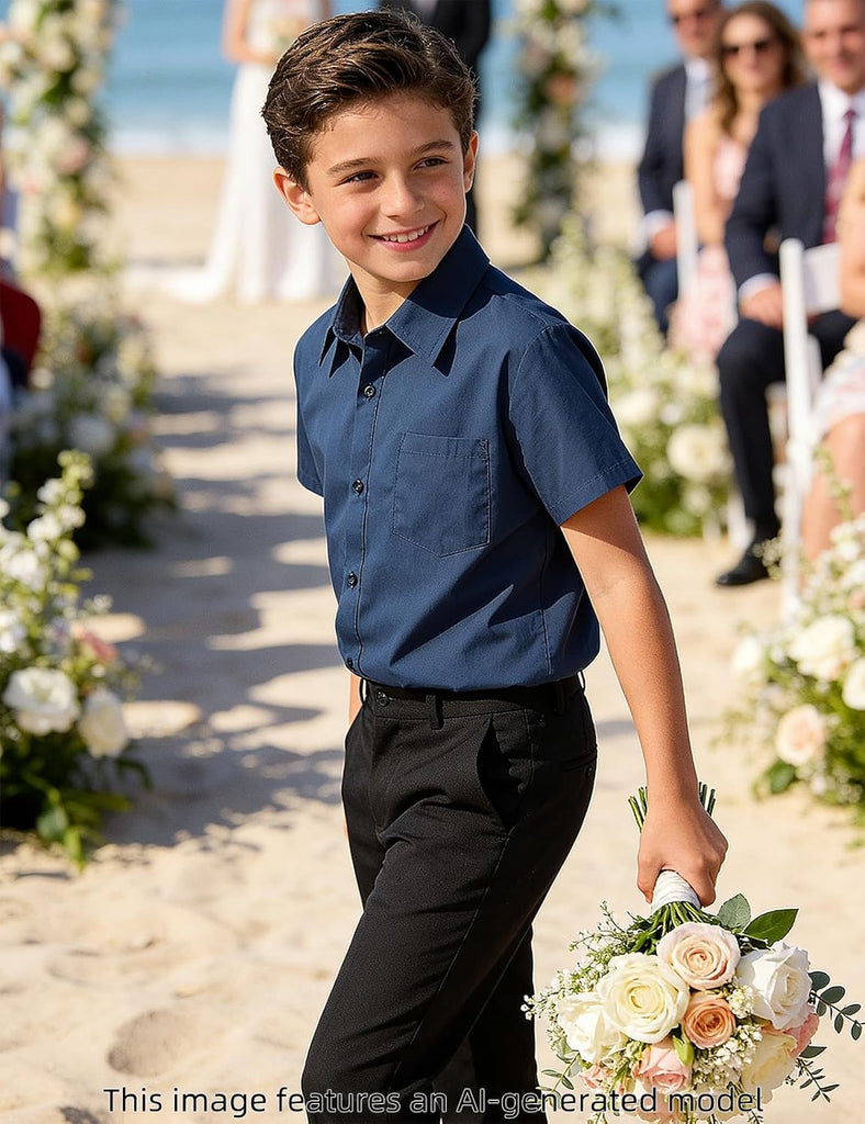 Boys Short Sleeve Button Down Dress Shirt with Chest Pocket