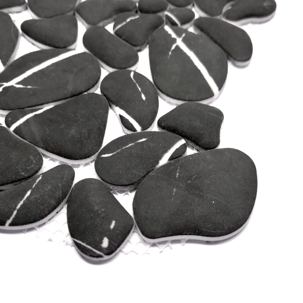 10-Sheet for Shower Floor Border Kitchen Bathroom Backsplash, Black Marquina Recycled Glass Marble Stone Looks Wall