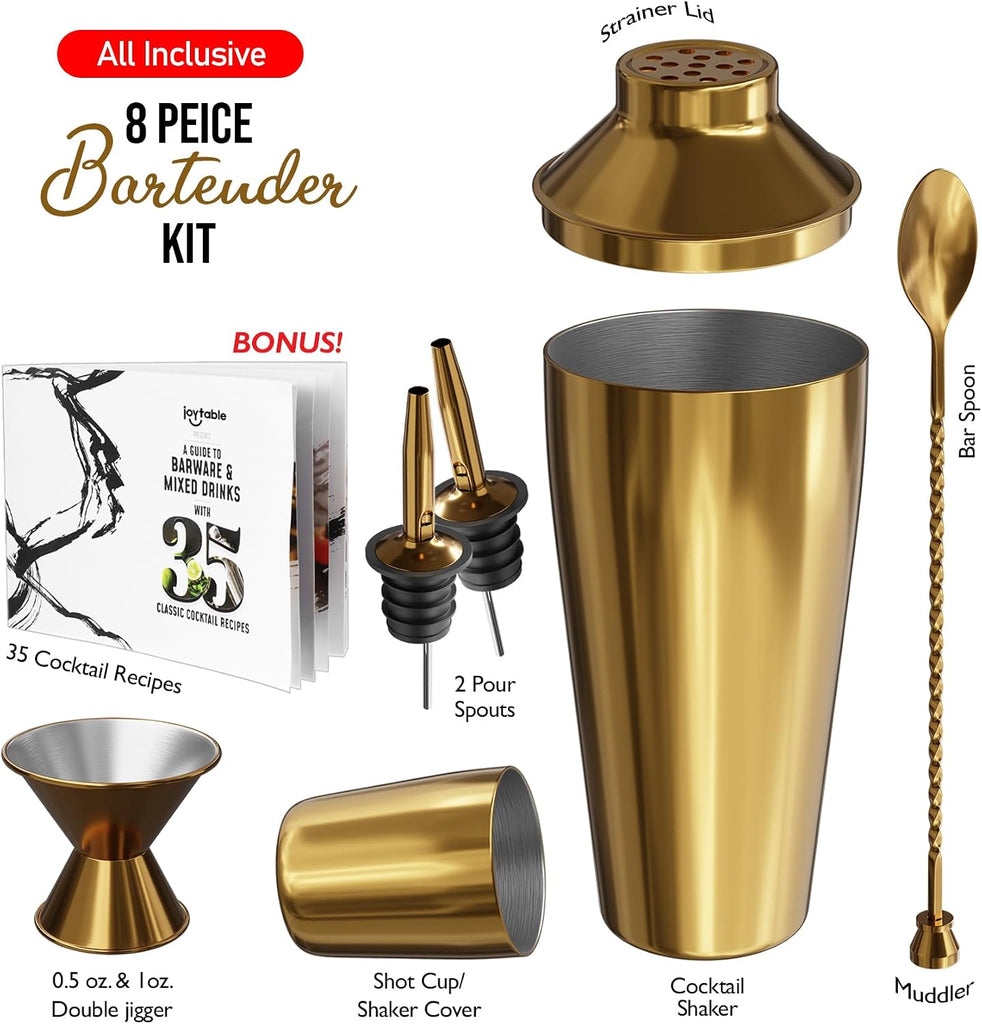 Bar Set Cocktail Shaker Set Bartender Kit, Gold Cocktail Set, Mixology Bartender Kit, Steel Drink Shakers - Set of 6