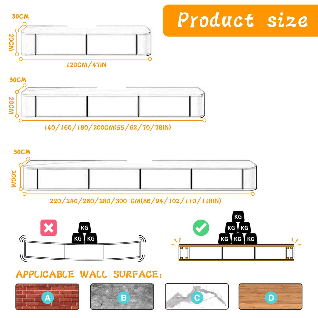 Solid Wood Floating TV Stand - Wall Mounted Media Console with 2 Side Doors, Deepened 11.8'', Wall Mounted