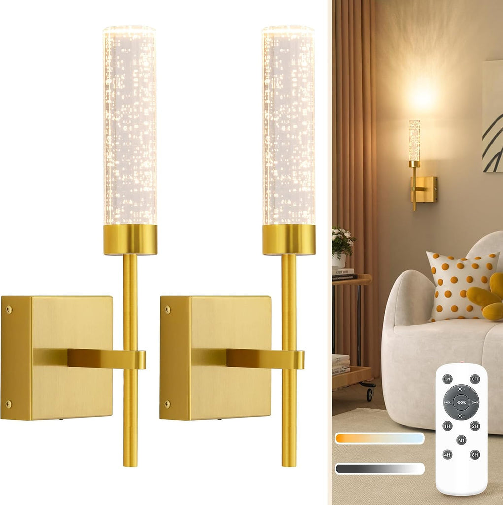Crystal-Inspired Bubble Wireless Wall Sconces, 10000mAh Battery Operated Wall Sconces Set of 2, 3 Color Temps