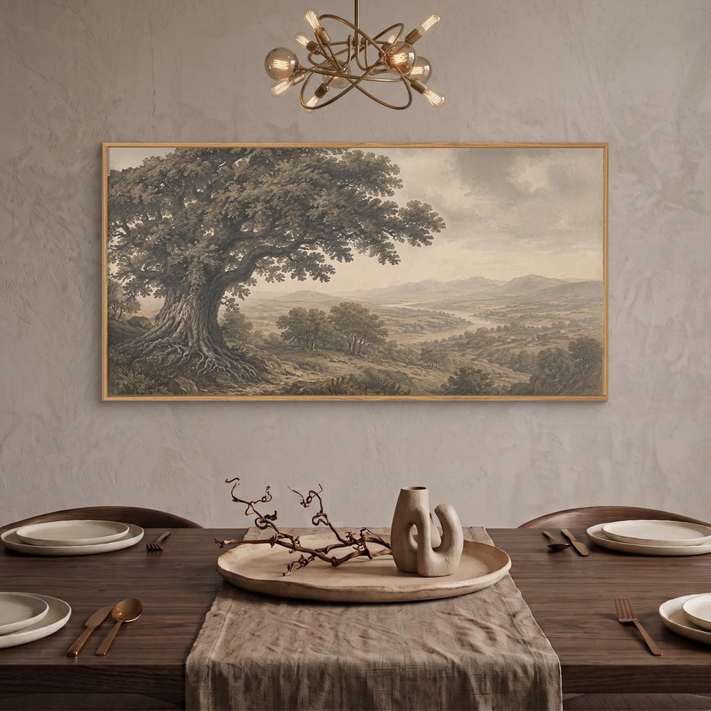 Large Vintage Tree Rustic Framed Canvas Wall Art -40"x20"