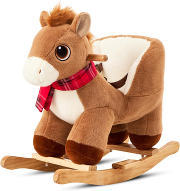 Pony Rocking Horse for Toddlers 6 Months to 3 Years, Cute Baby Rocking Horse with Safety Belt, Stuffed Plush Ride on