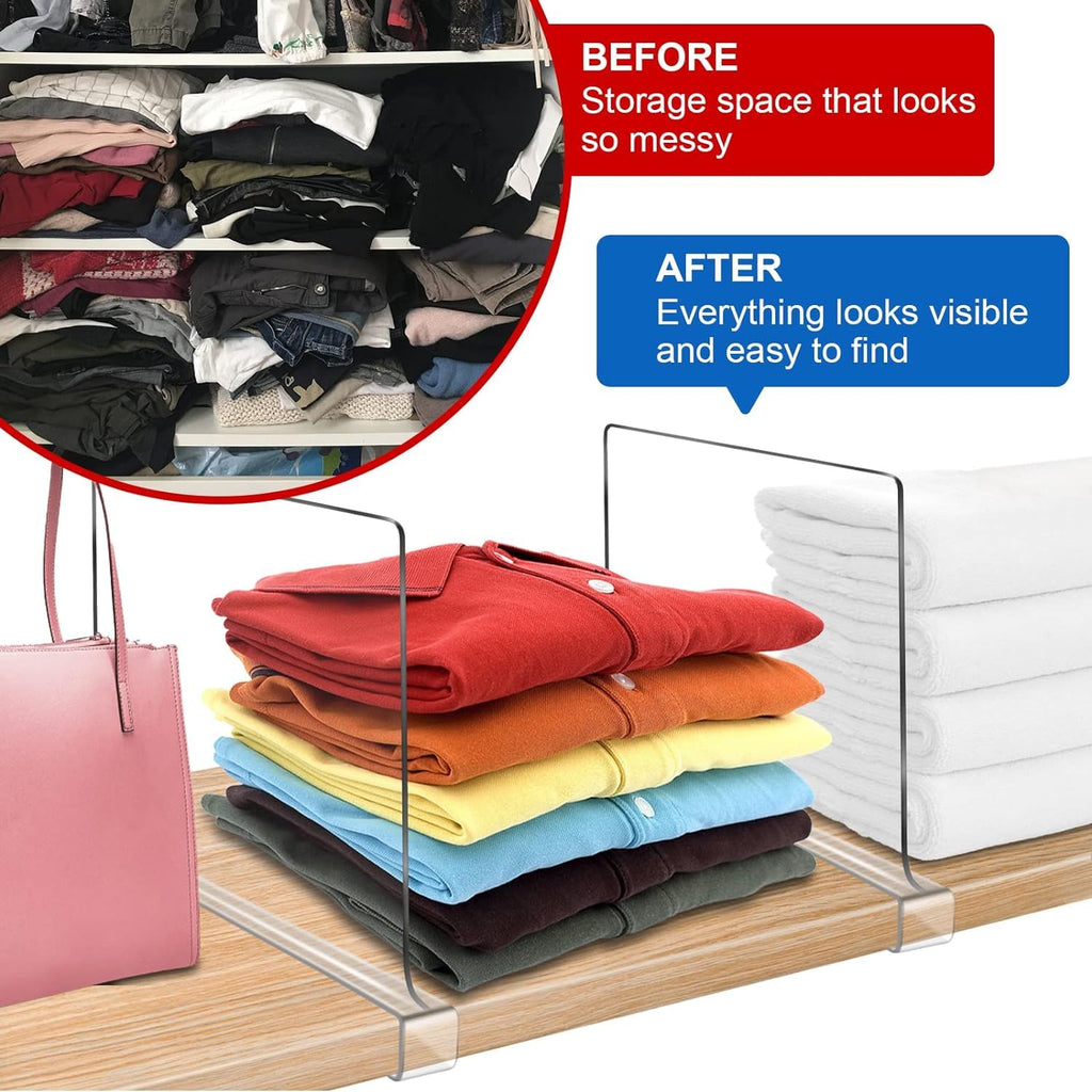 11 Inches [Extra Tall Version] Clear Shelf Dividers for Closet Organization and Storage, 6 Pack Purse Organizer for