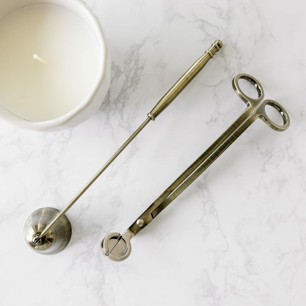Candle Snuffer and Wick Trimmer Set, Bell Snuffer Gift Box, Stainless Steel Candle Care Accessory Decor, Brushed Gold